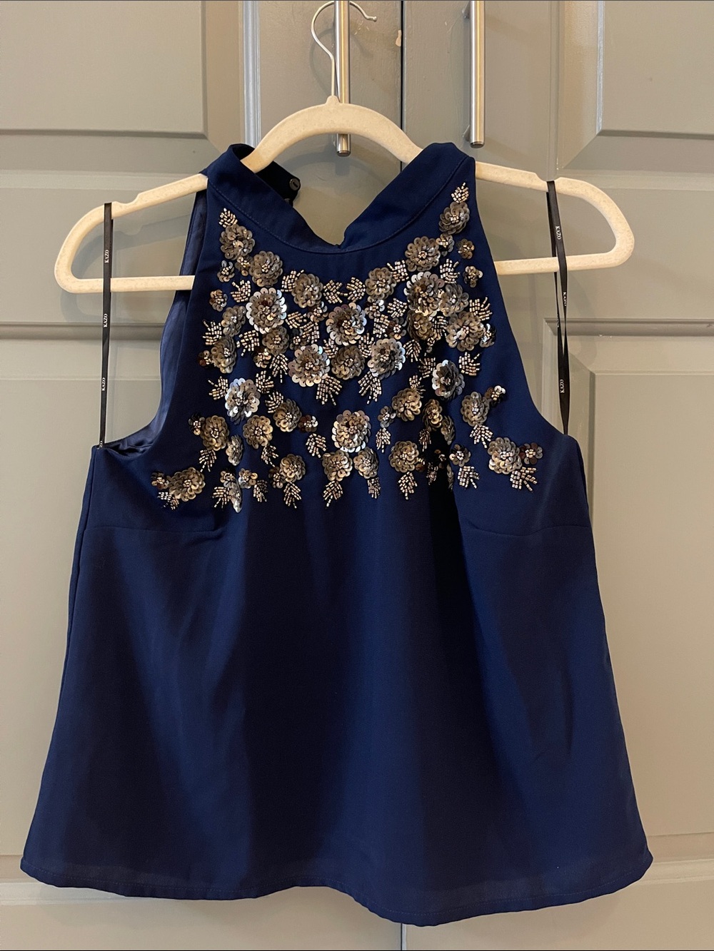Navy Embellished Halter round neck cami with Floral Appliqué